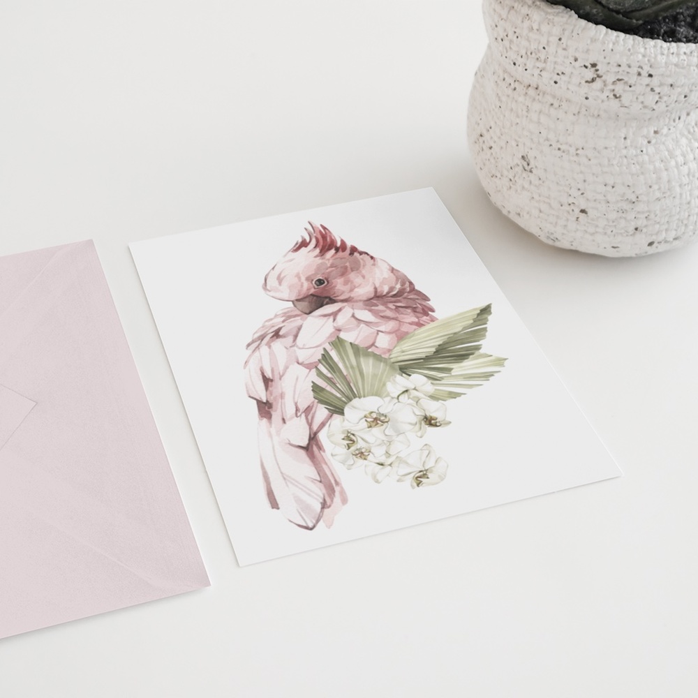 Pink Cockatoo Watercolor Illustration Wall Art Print Unframed - Picture 4 of 11